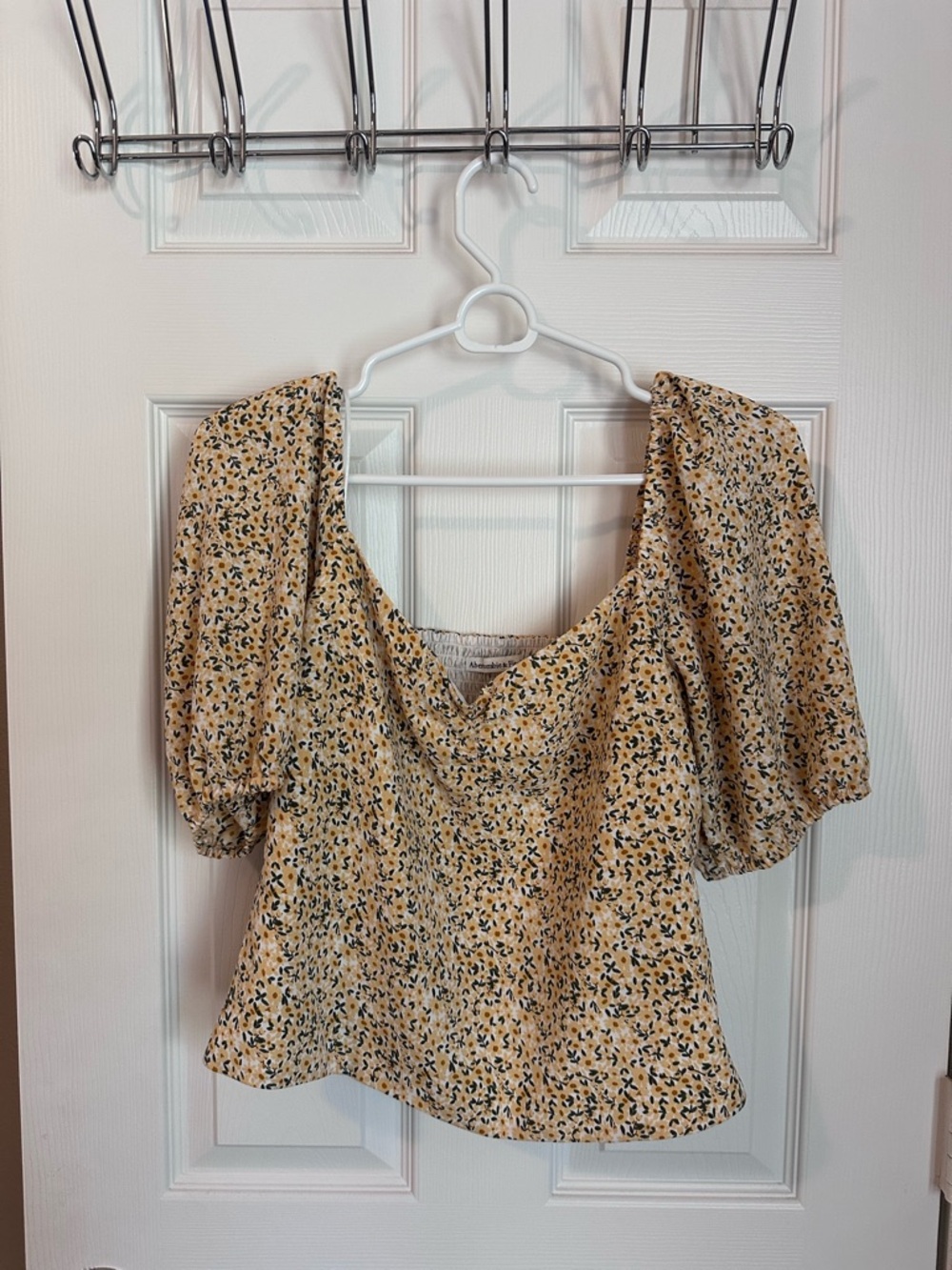 Abercrombie & Fitch Yellow Floral Puff Sleeve Square Neck Blouse